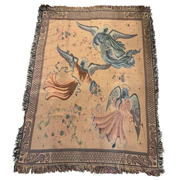Vintage Angel Woven Afghan Throw Blanket – Reversible Tapestry – 61” x 58” - Picture 3 of 6